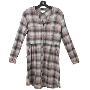 Garnet Hill Plaid Lightweight Gauze Shirt Dress Womens 6 Organic Cotton Boho